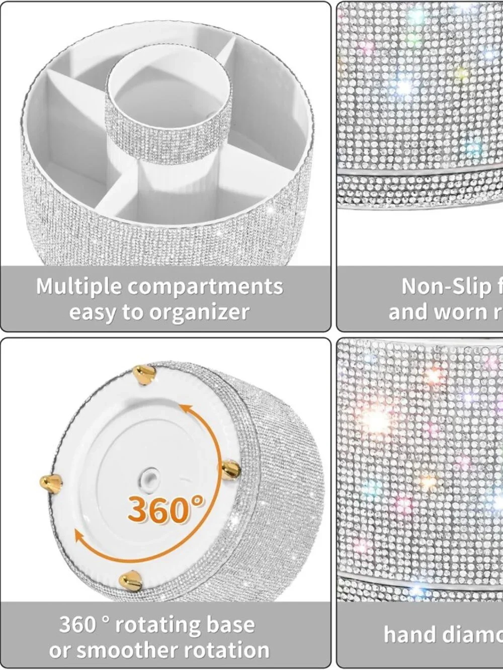 Diamond Look Bling 2 Tier Round Rotating Makeup Brush Holder